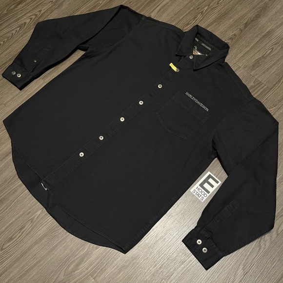 Harley Davidson Black Button Down Long Sleeve Embroidered Logo Mens Size L Shirt - Picture 5 of 17